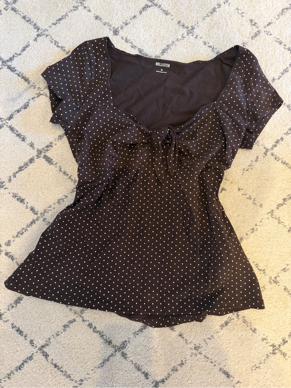 Hollister Brown Polka Dot Tie-Front Women's Top